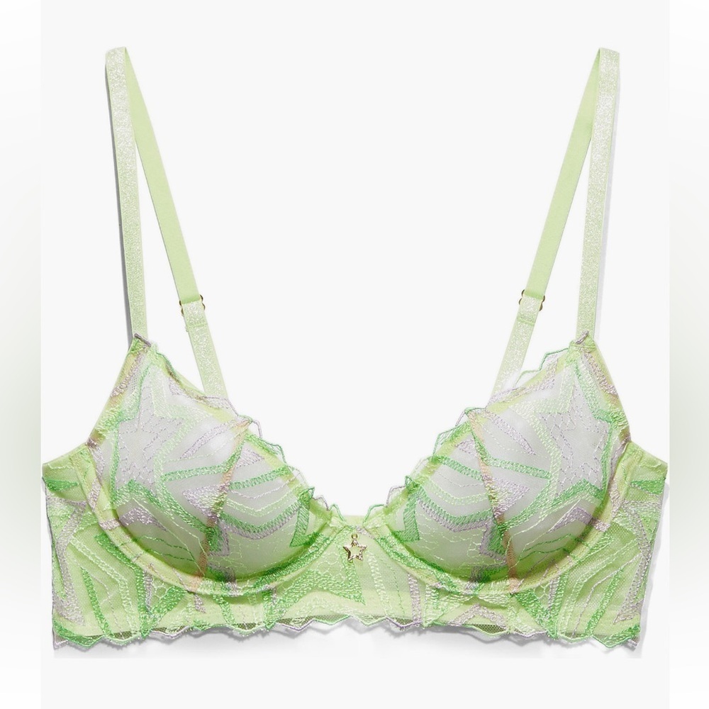 Savage X Fenty Shining Star Embroidered Demi Bra 34D NWT Rare